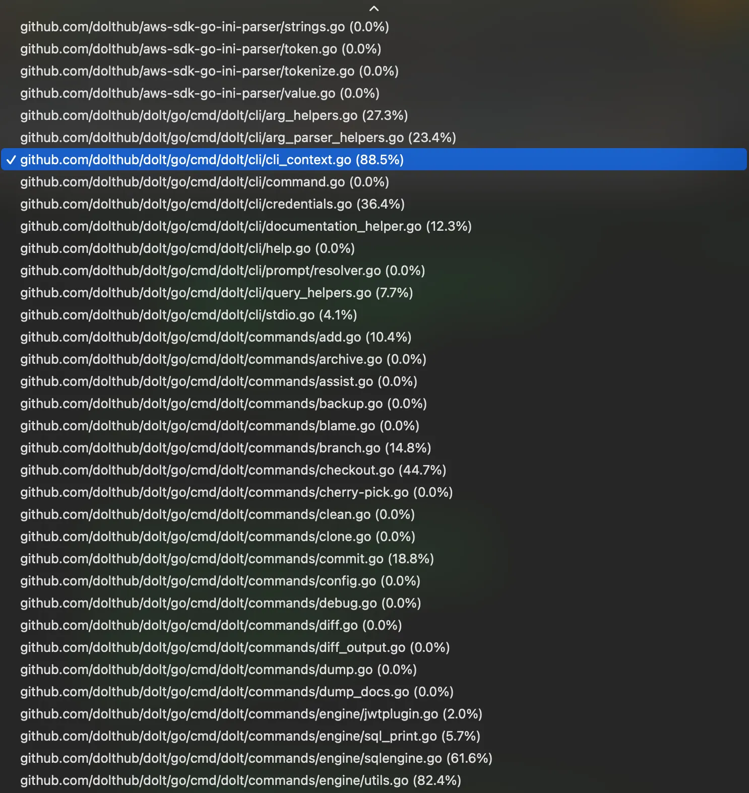 go html coverage file selection