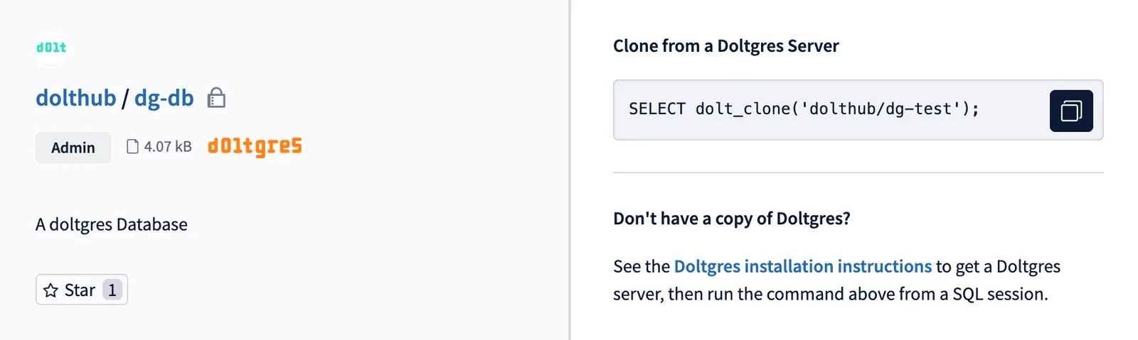 DoltHub Doltgres List Item