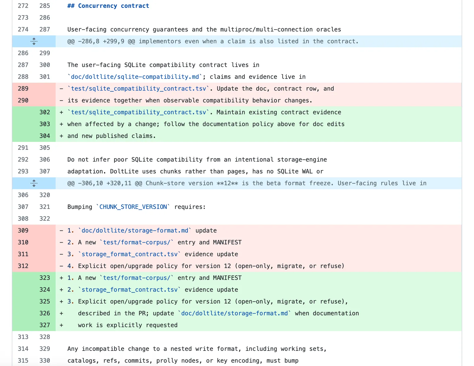 DoltLite AGENTS.md Diff