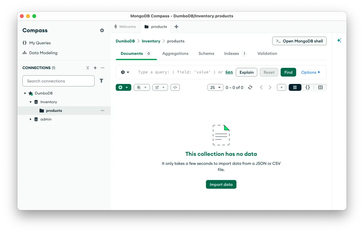 Database and collection created