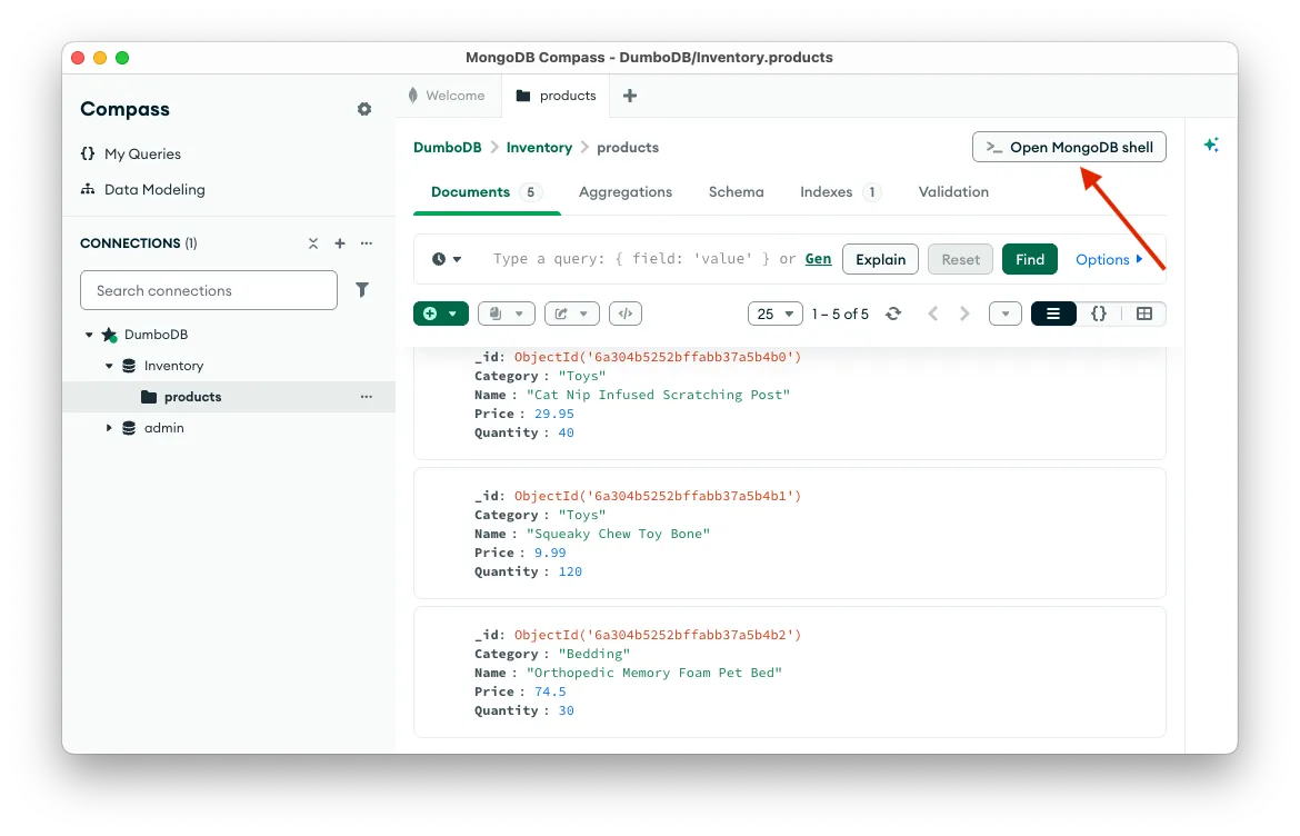 Open MongoDB shell