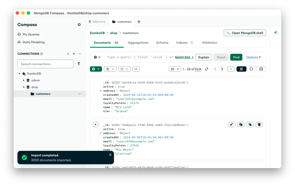 MongoDB Compass Import