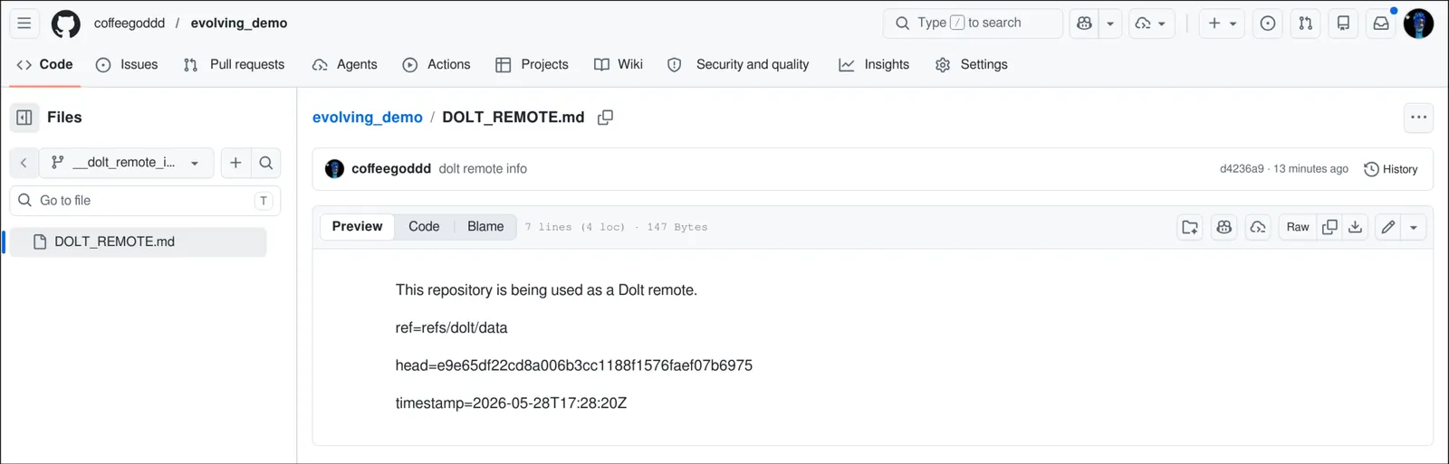 GitHub Dolt Remote Visualization 2