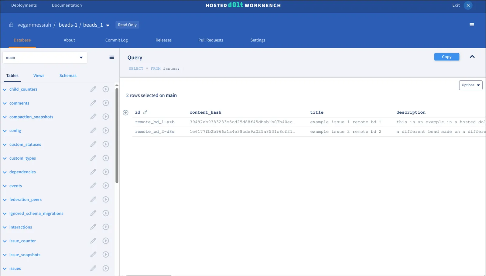 Hosted Dolt Workbench 2