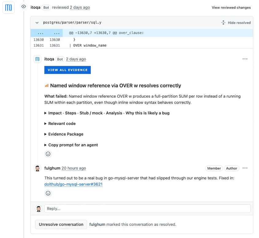 Ito issue comment named window reference via OVER