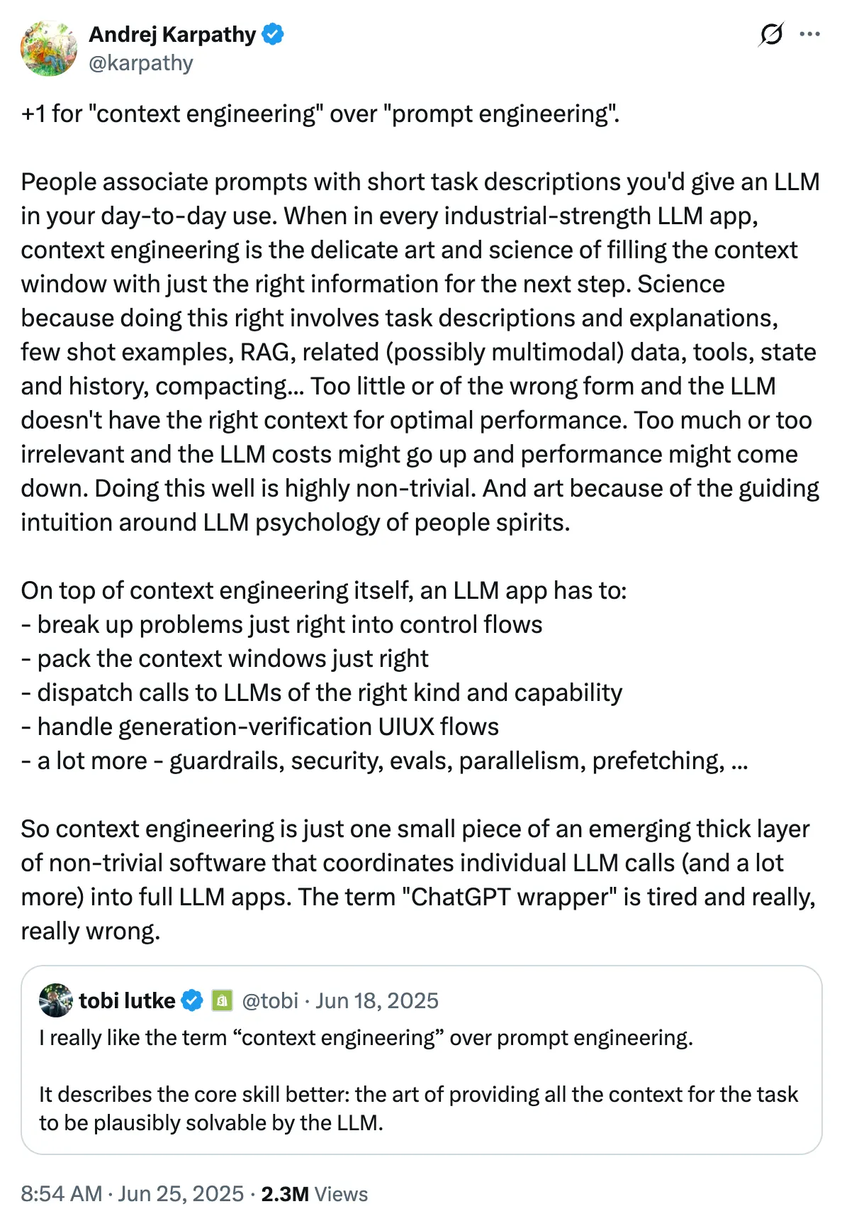 Karpathy Tweet about Context
