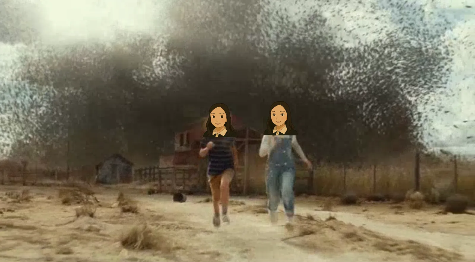 Angela running away from a swarm of bugs